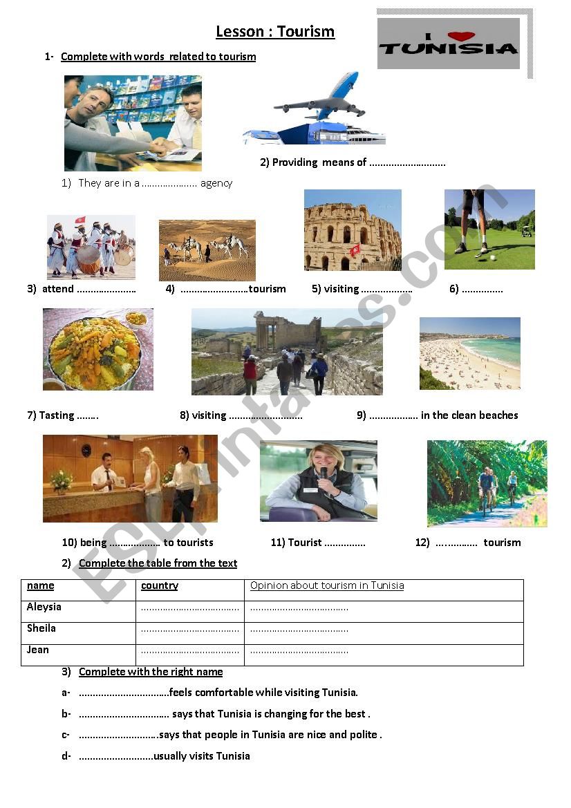 TOURISM  worksheet