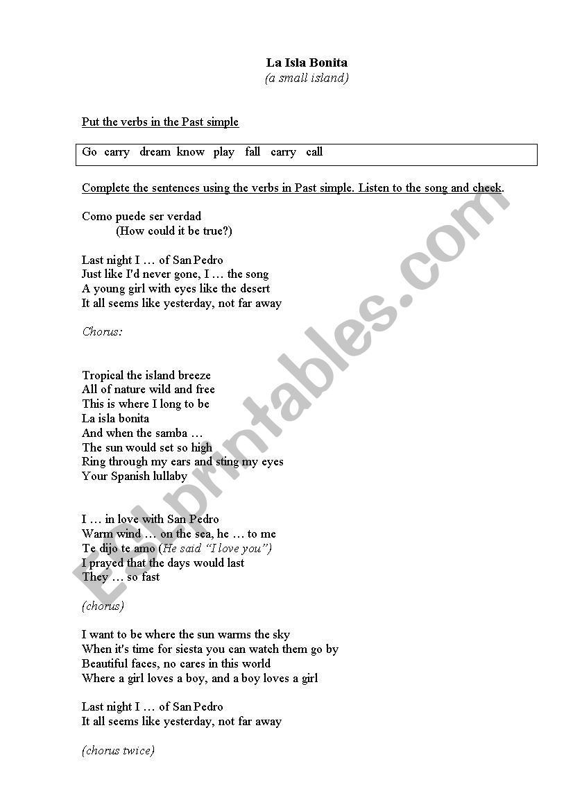 La isla bonita worksheet