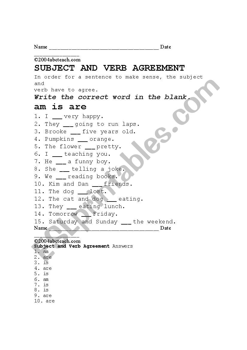 verb to be worksheet