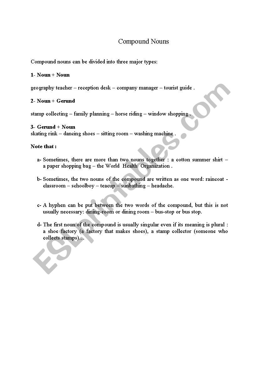 compound nouns   worksheet