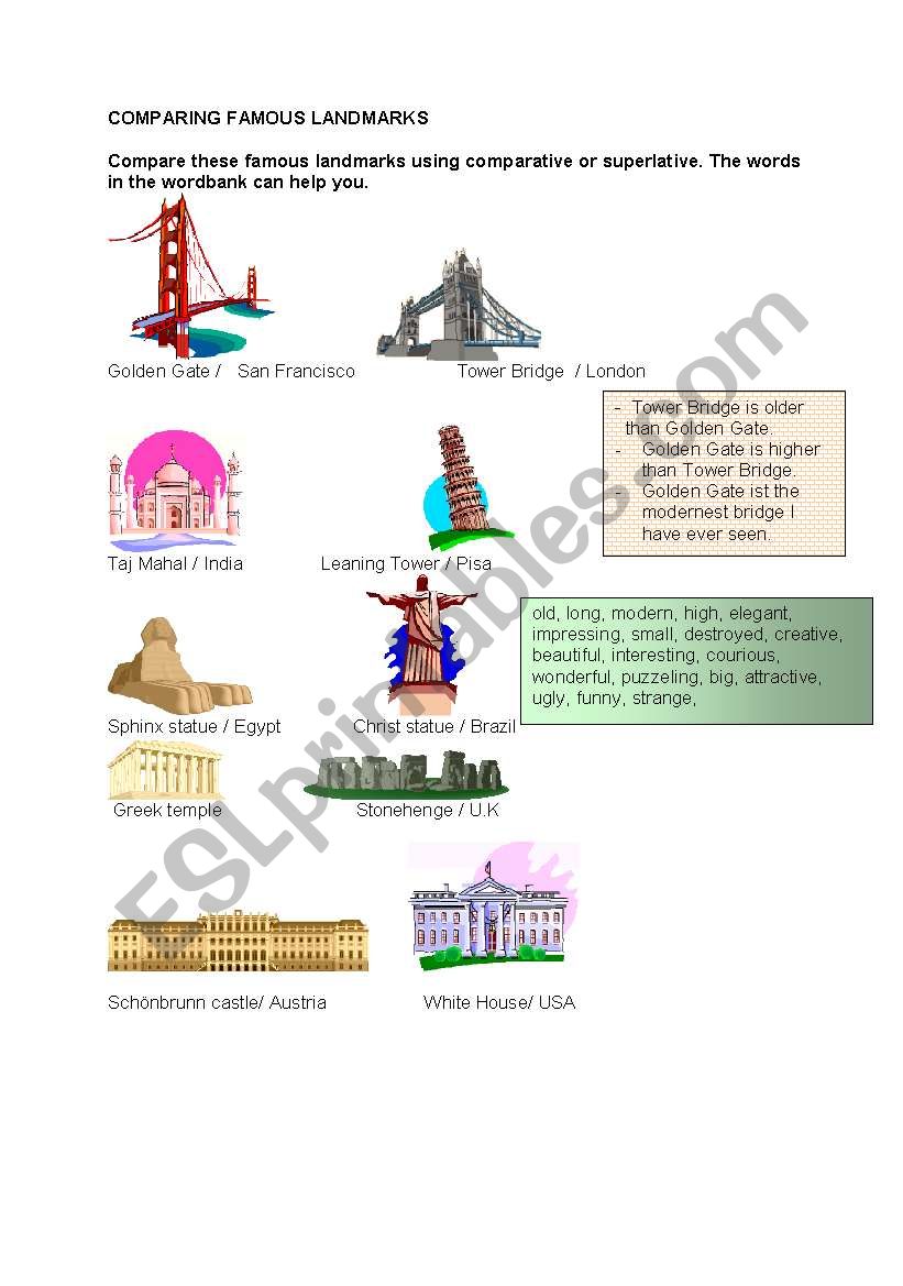 COMPARING FAMOUS LANDMARKS worksheet