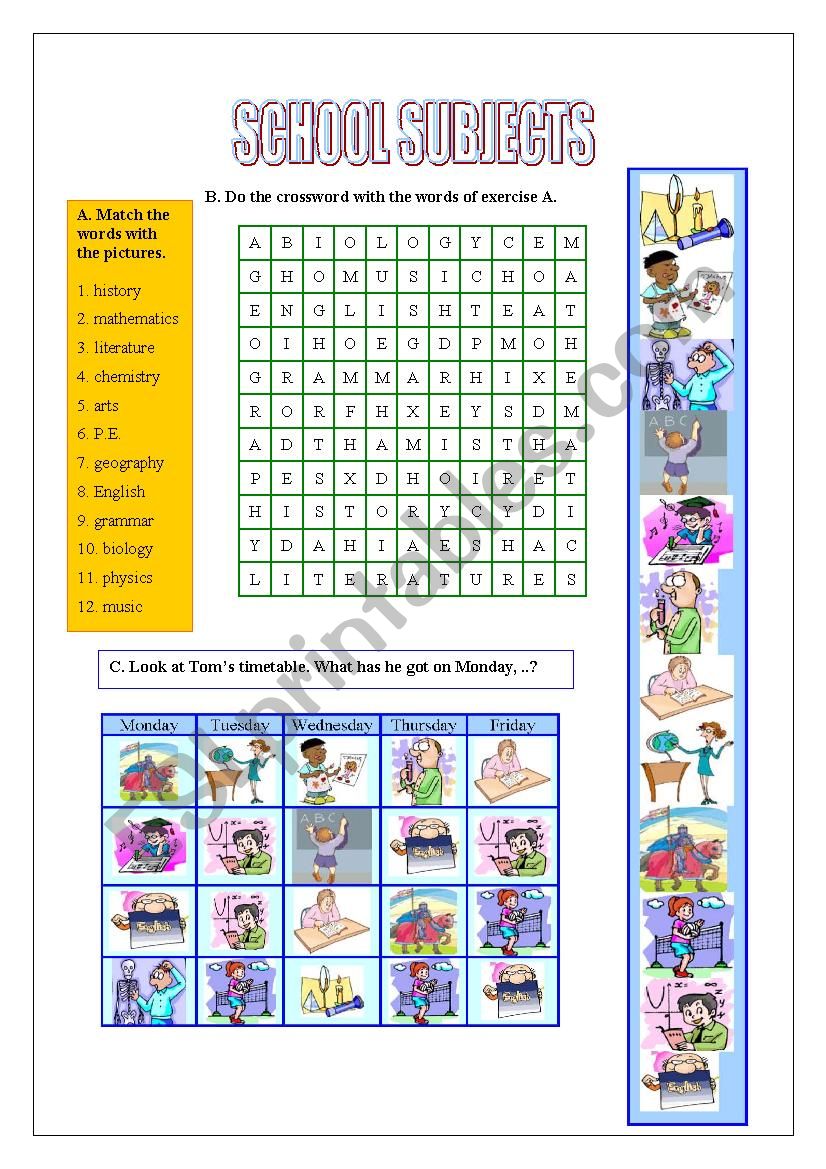 school_subjects worksheet