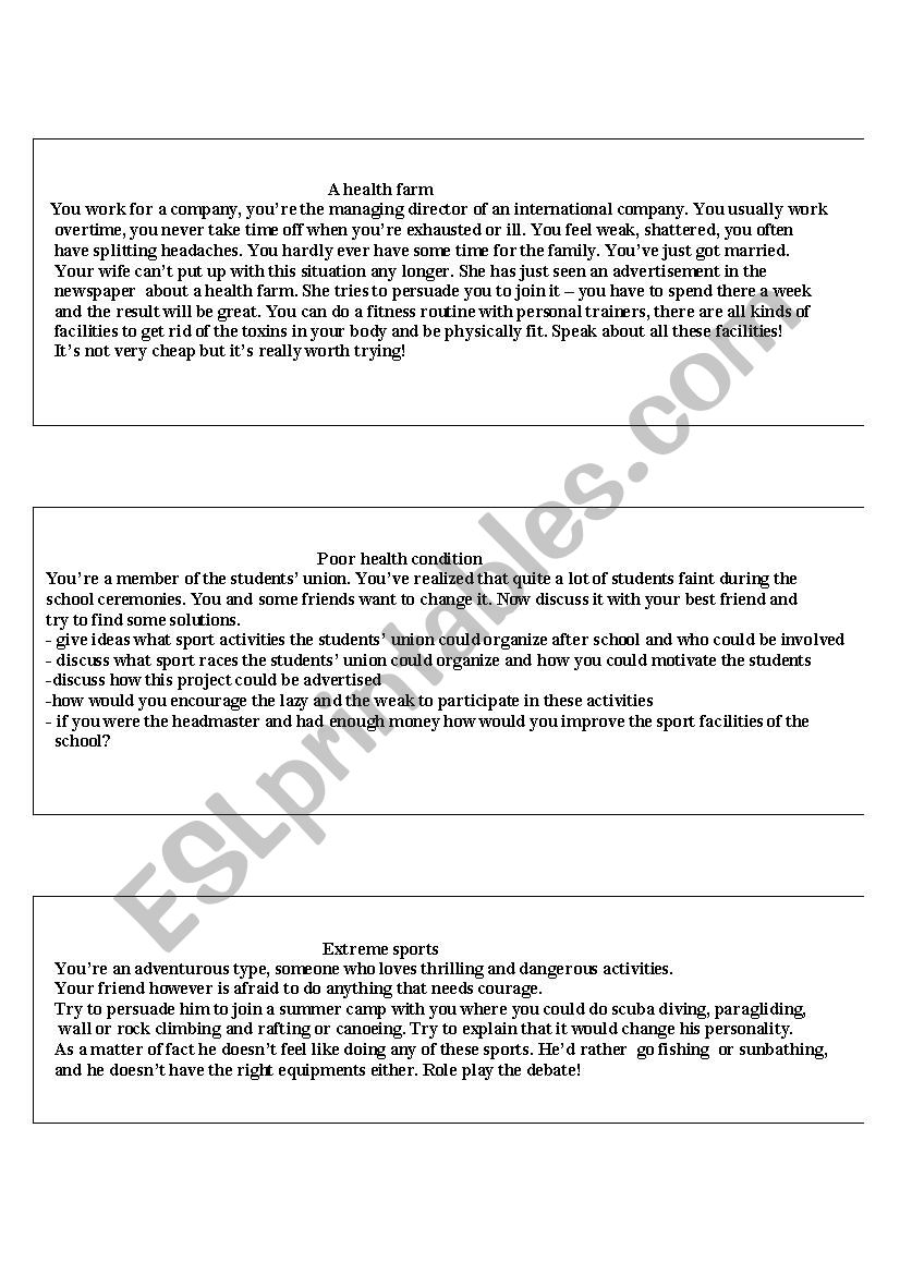 A health farm worksheet