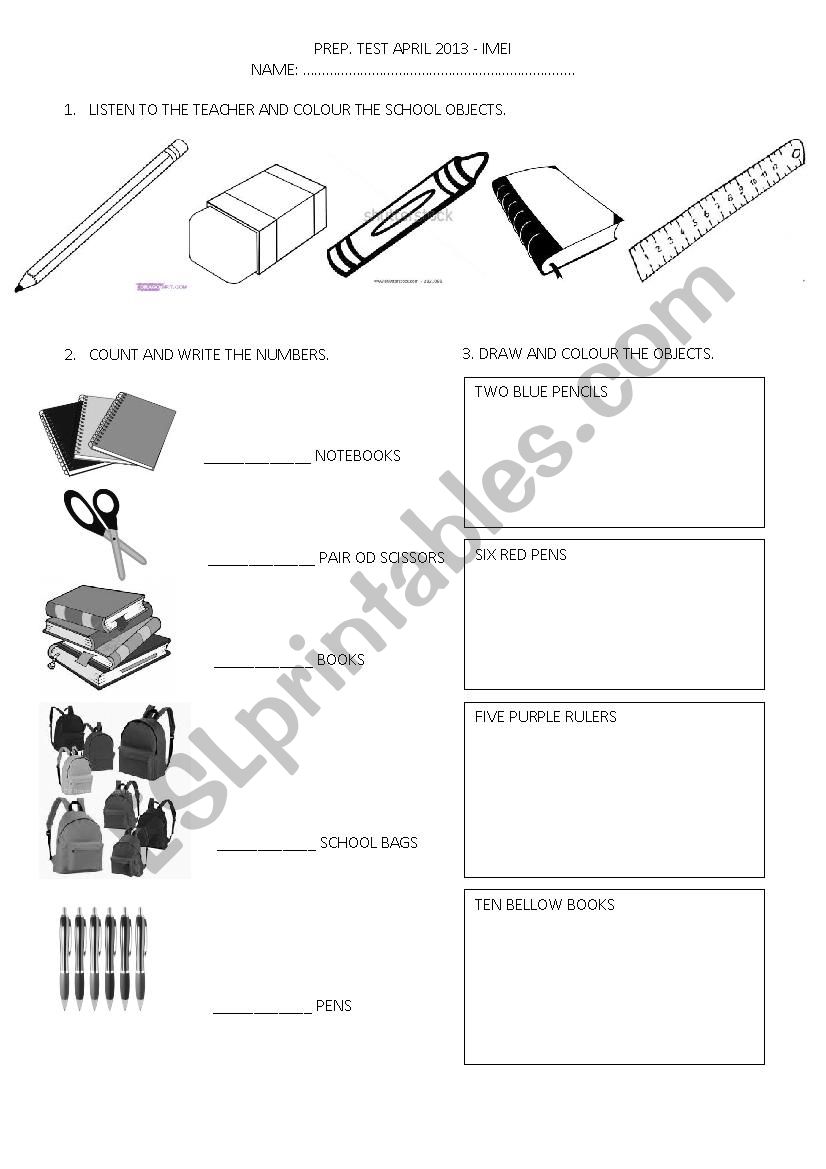 COLOURS, NUMBERS, SCHOOL OBJECTS