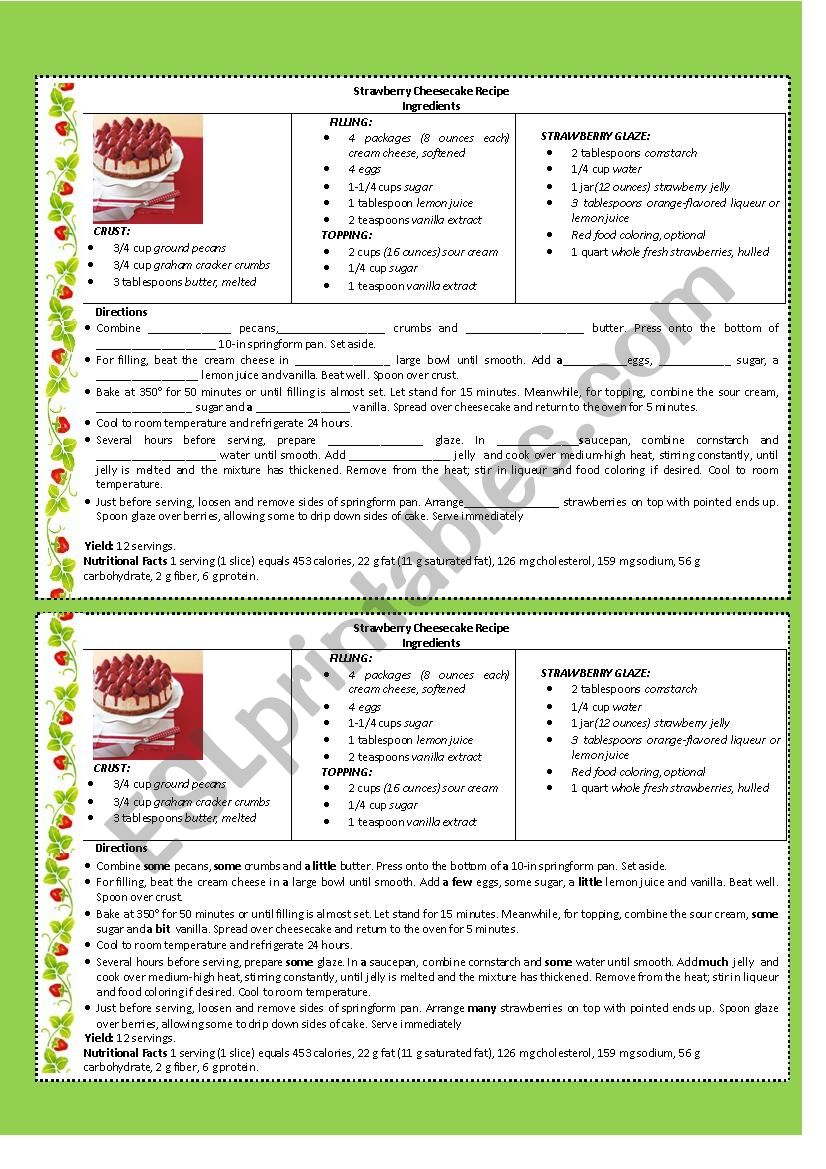 STRAWBERRY CHEESECAKE RECIPE worksheet