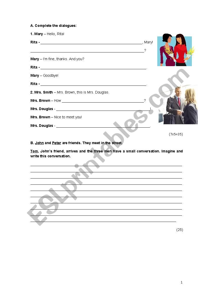 Test - Adults (beginners) worksheet