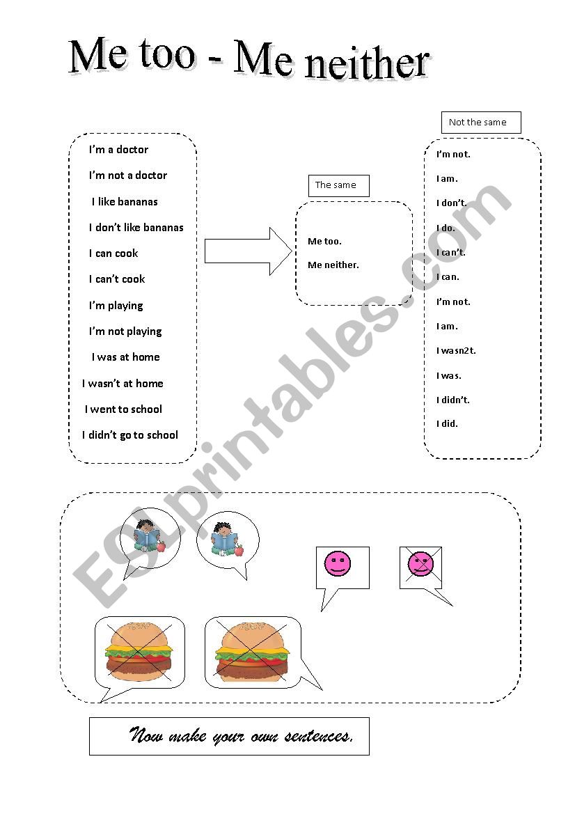 Me too and me neither worksheet
