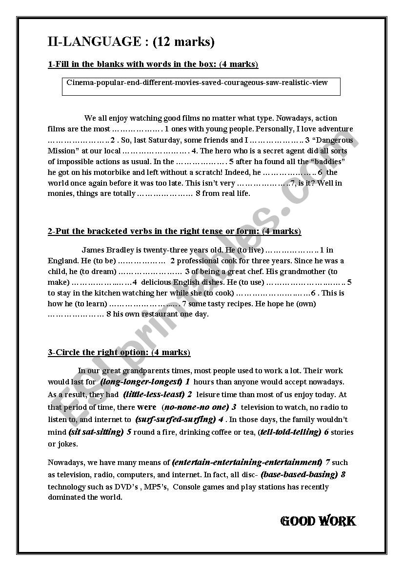 midterm test 3 9th form worksheet
