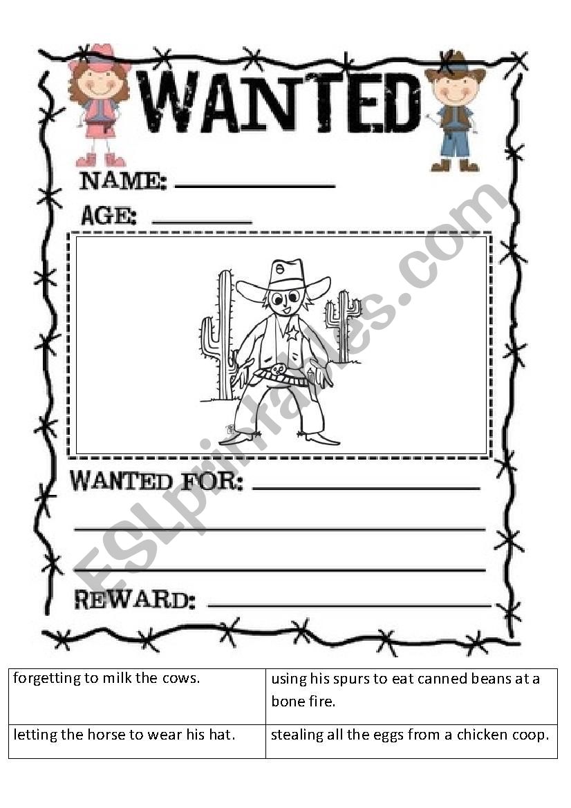 Wanted poster worksheet