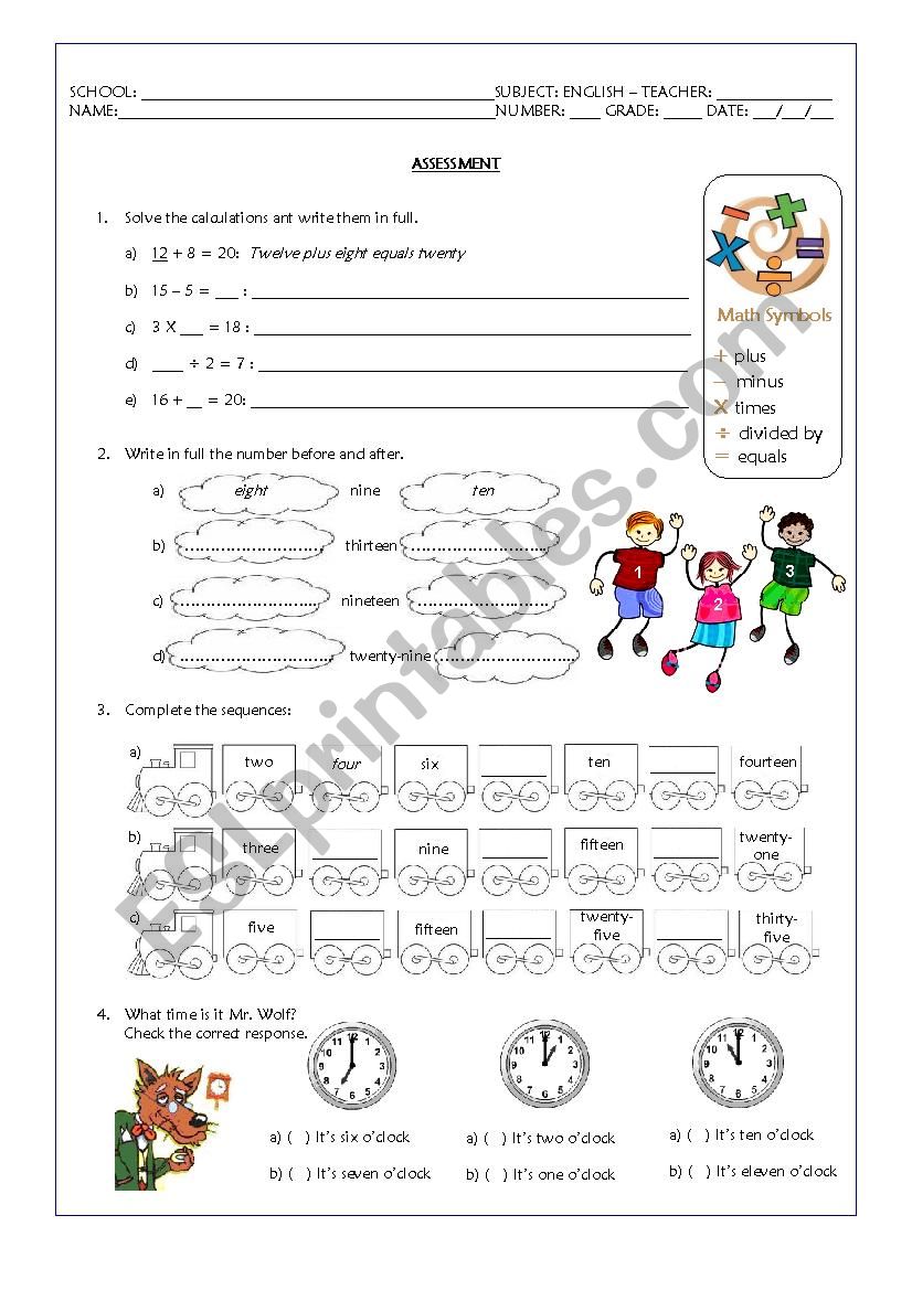 Numbers Activity worksheet