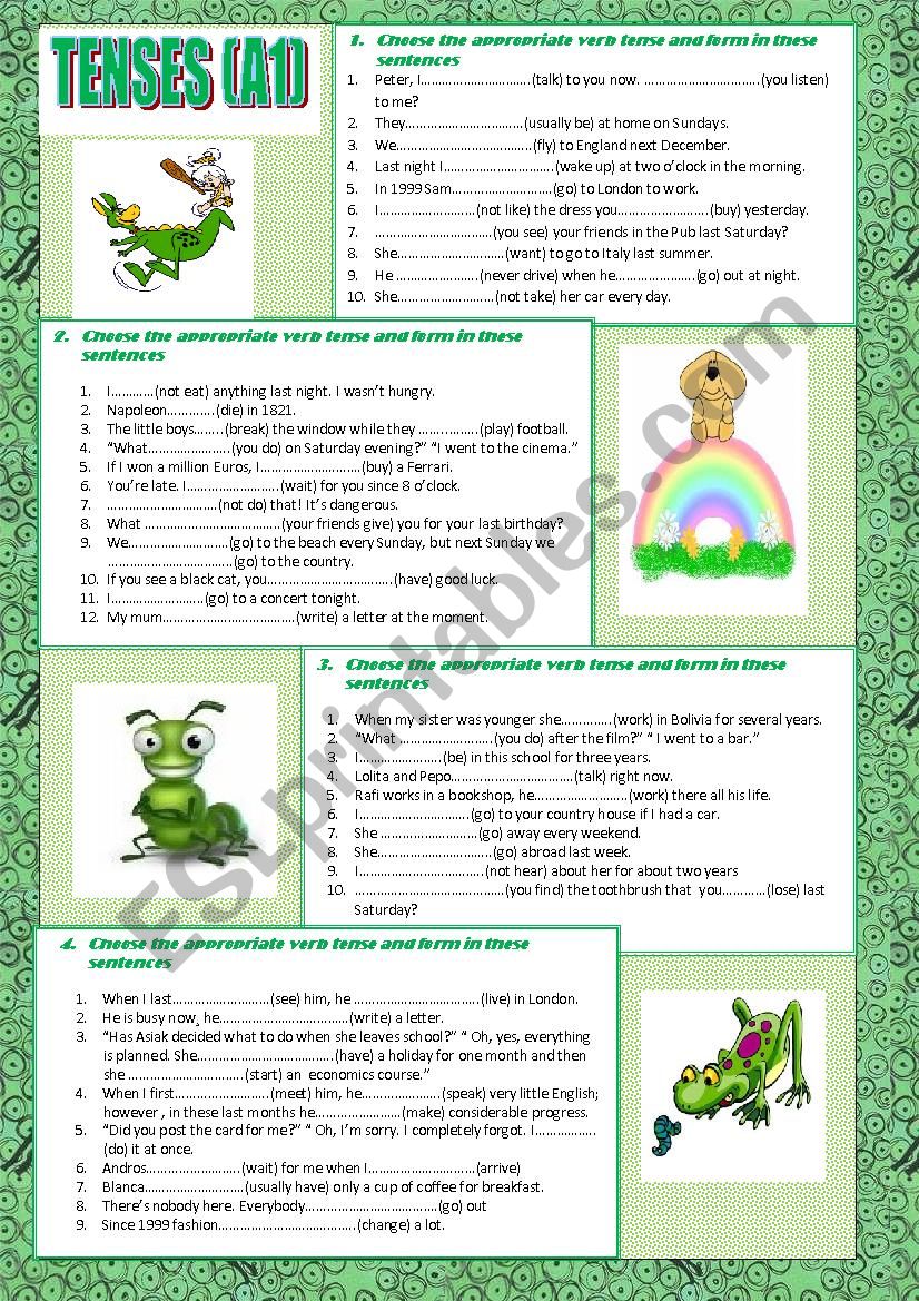 tenses (A1). With key worksheet