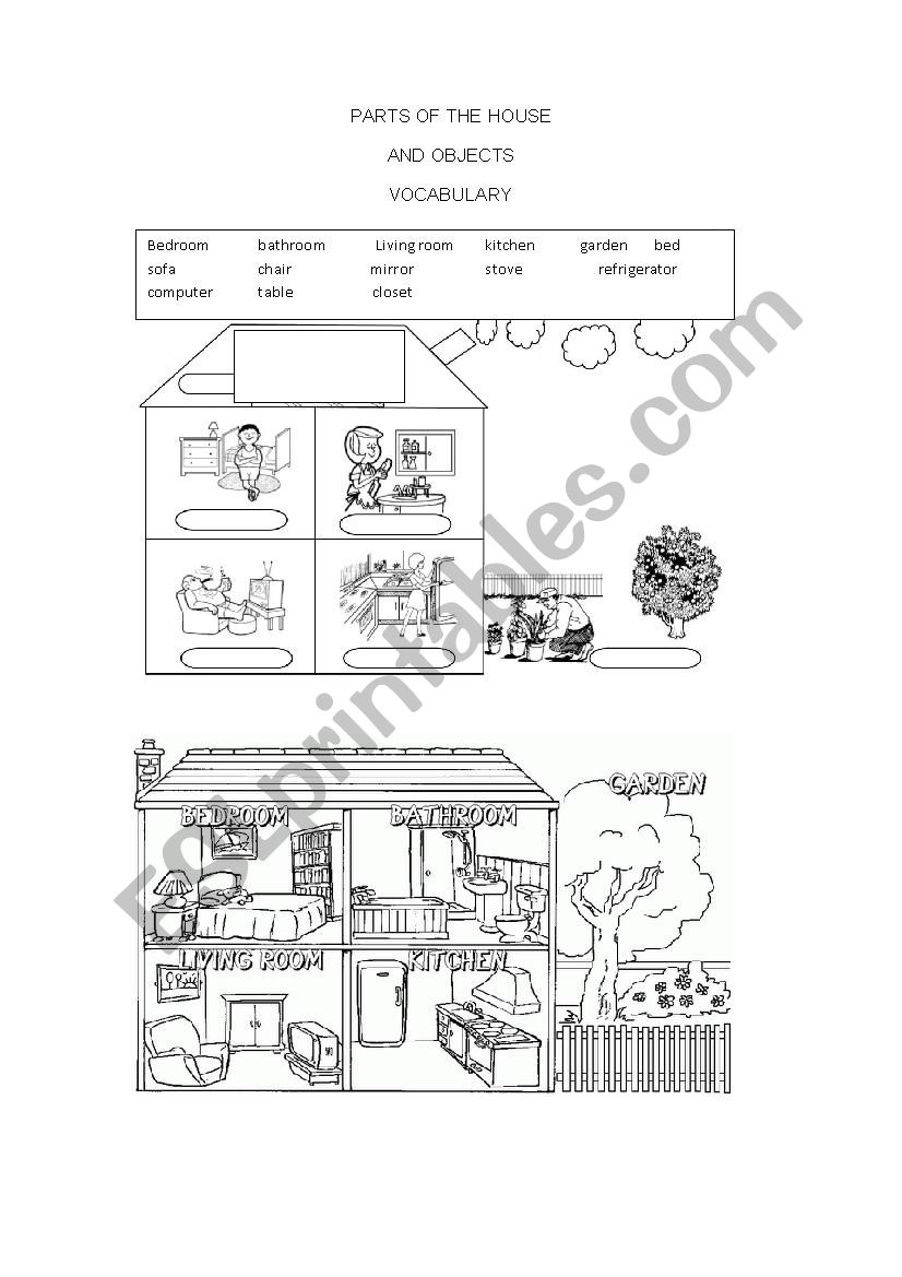 Parts of the house worksheet