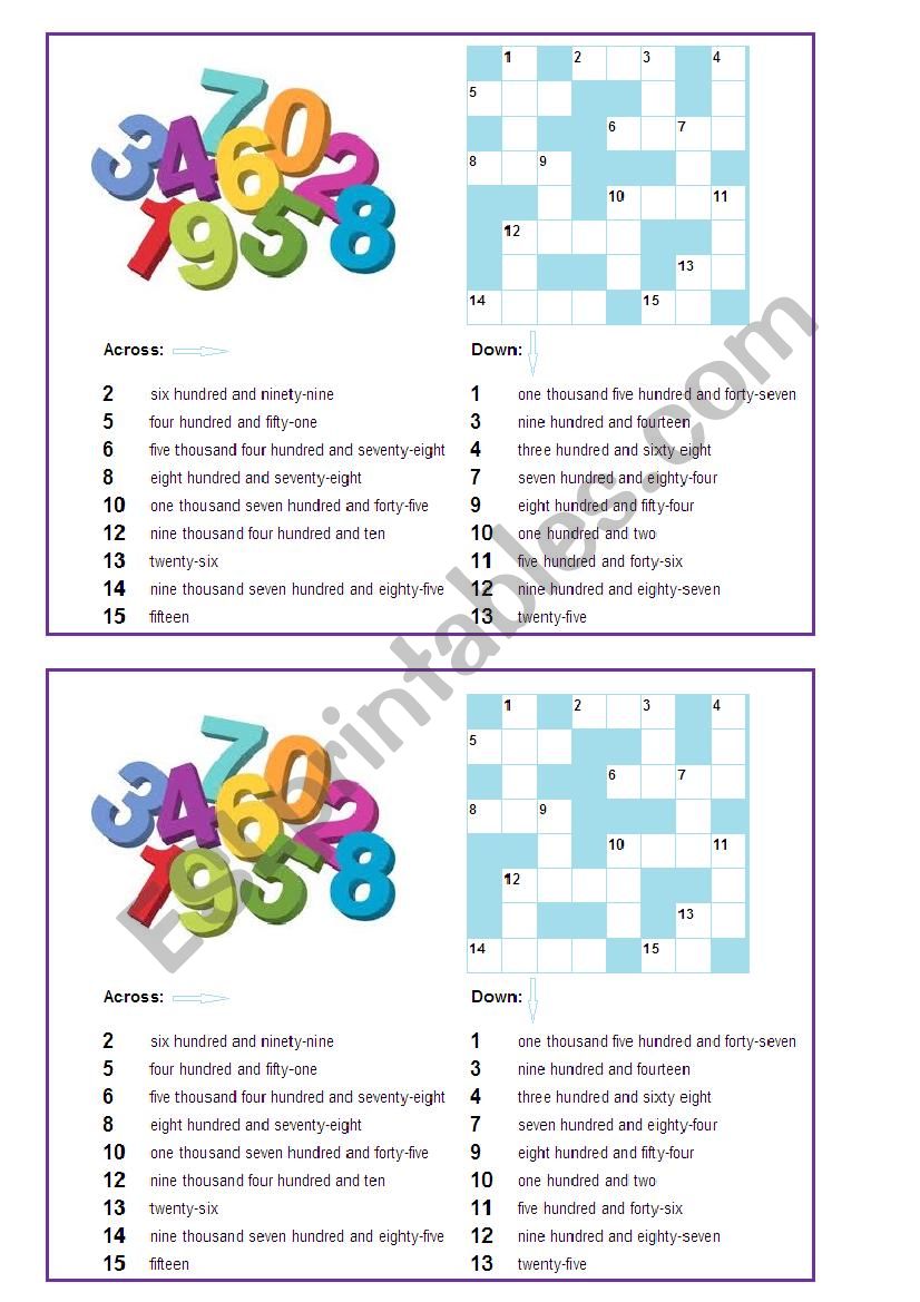 Numbers from 1 to 9999 worksheet