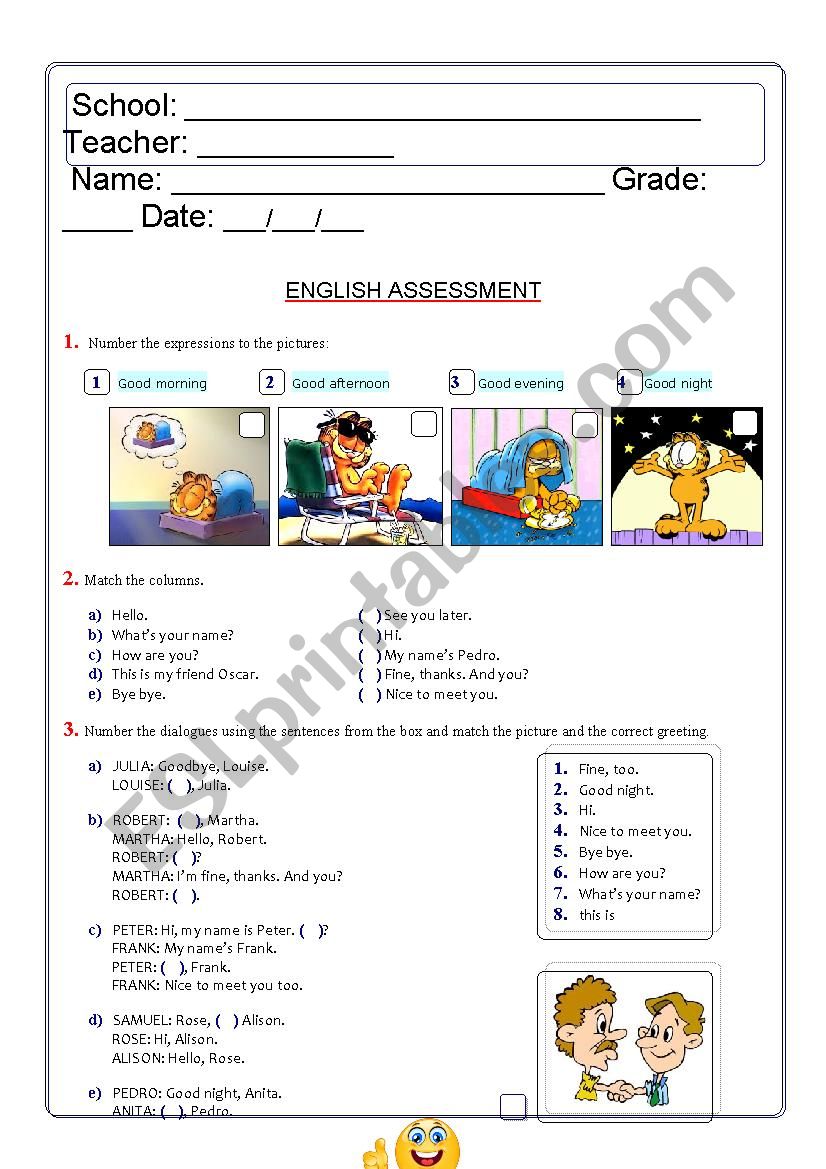 Assessment Greetings worksheet