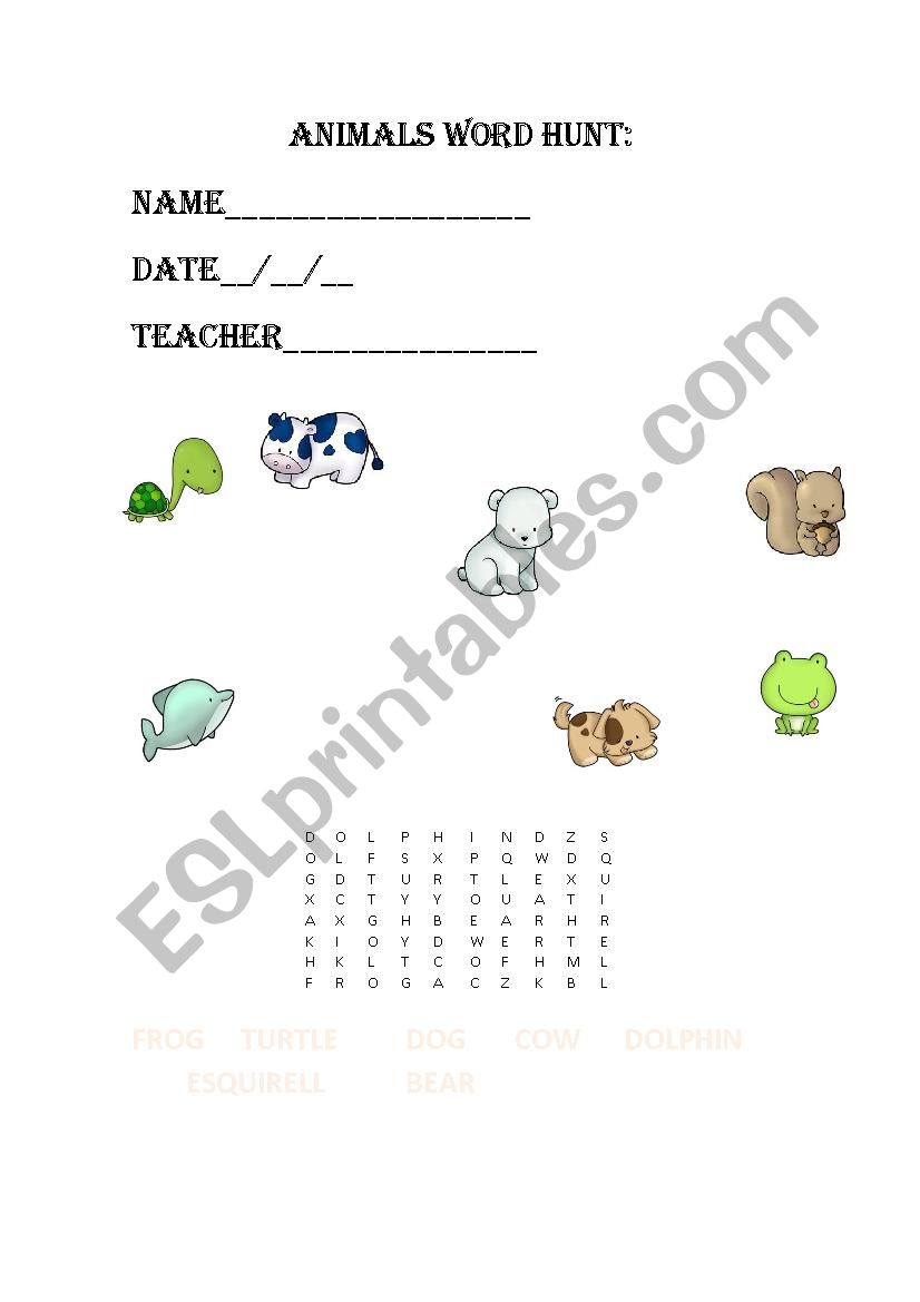 Animals worksheet