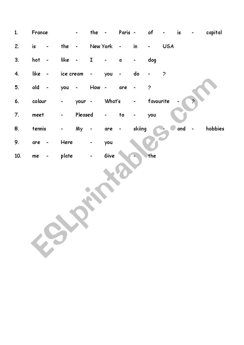 Phrases worksheet