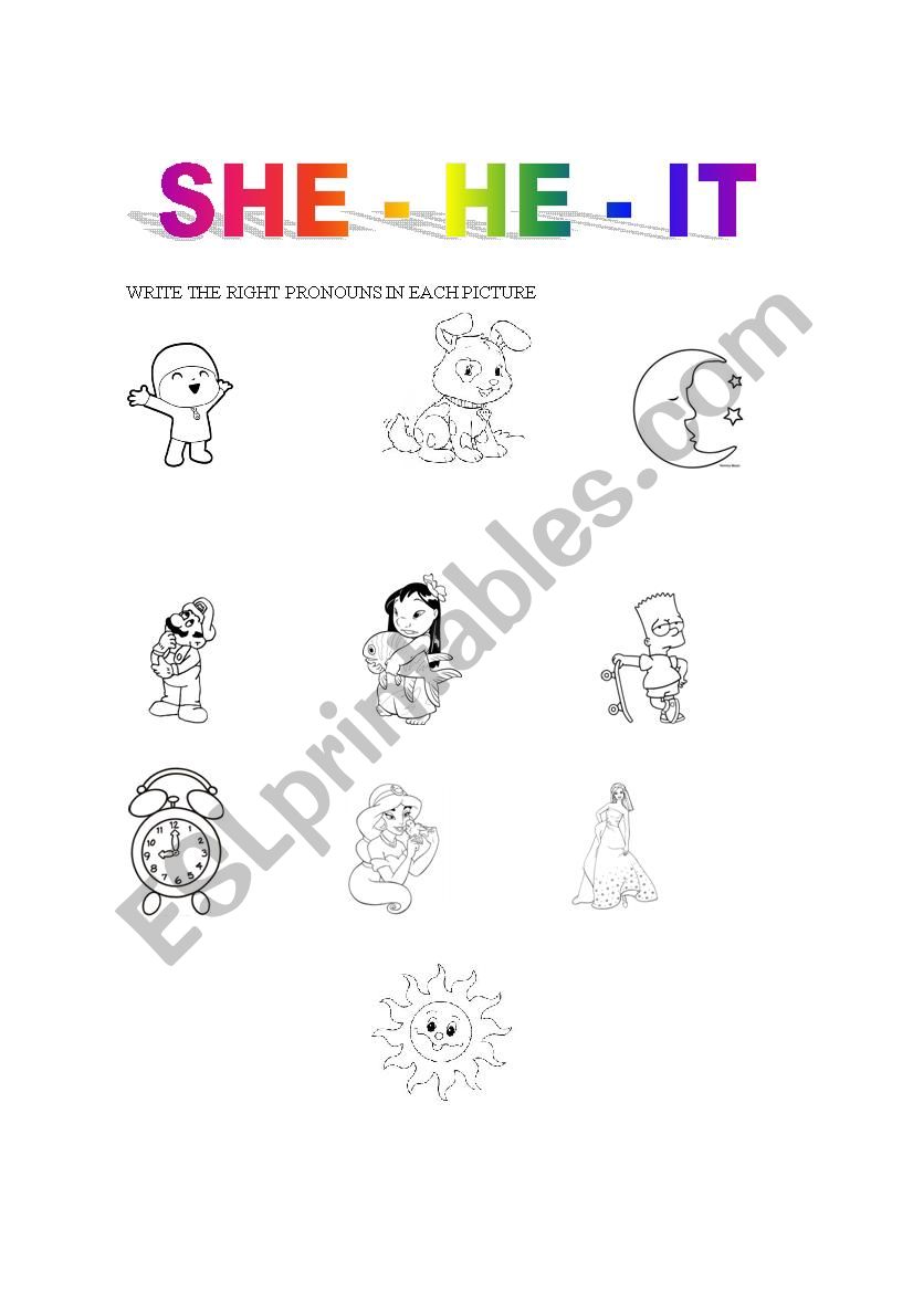 SHE HE OR IT worksheet