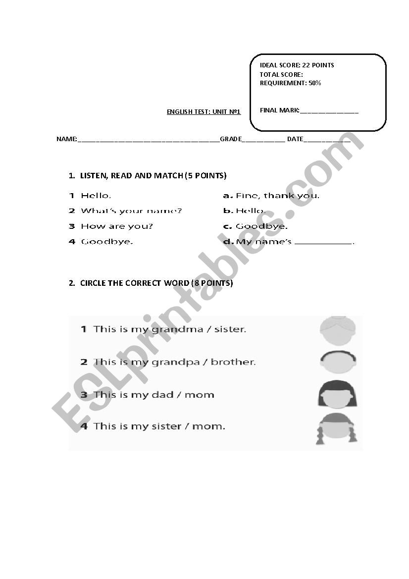 English test worksheet