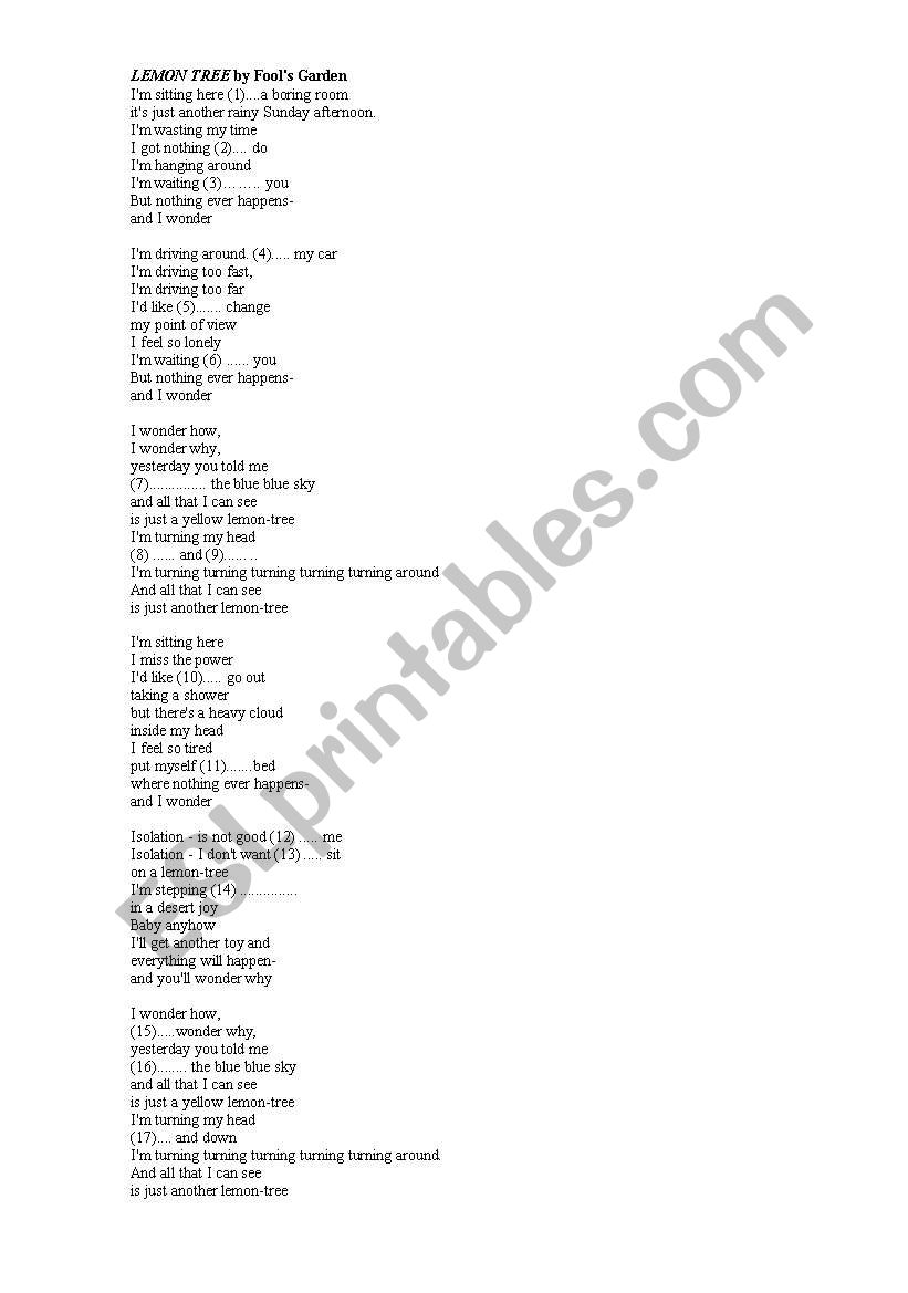 lemmon tree worksheet