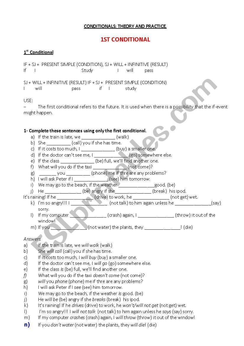 Conditionals worksheet