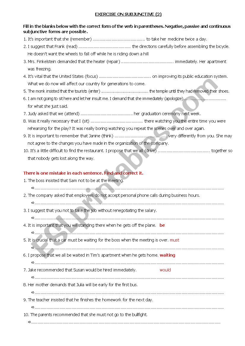 Exercise on Subjunctive (2) worksheet