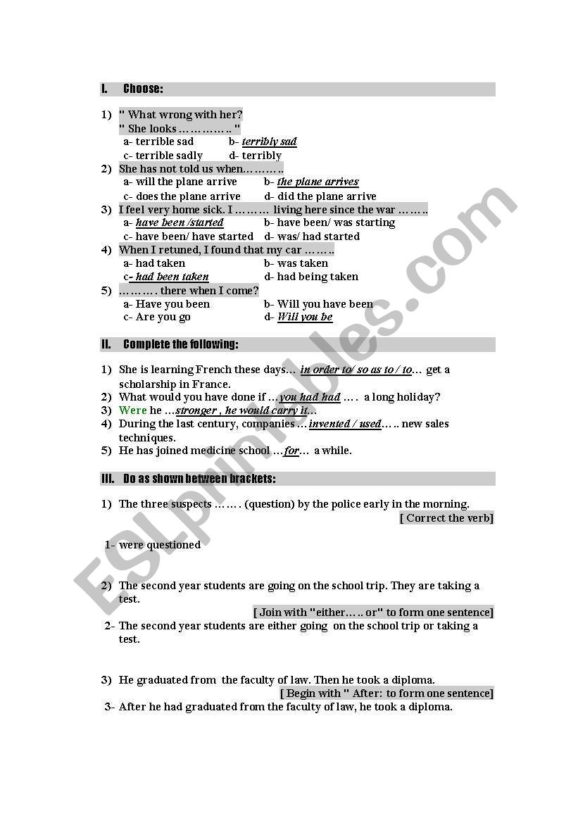 test worksheet