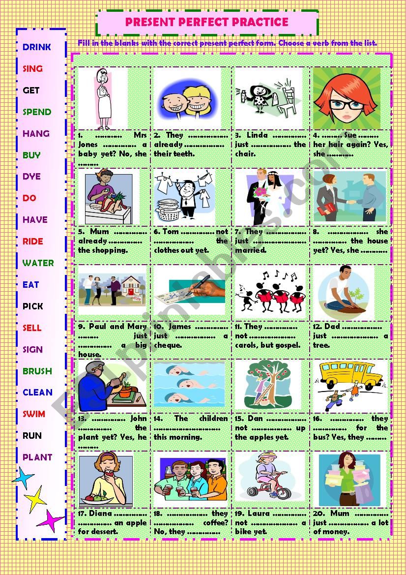 Present perfect practise: gap filling (+ key)