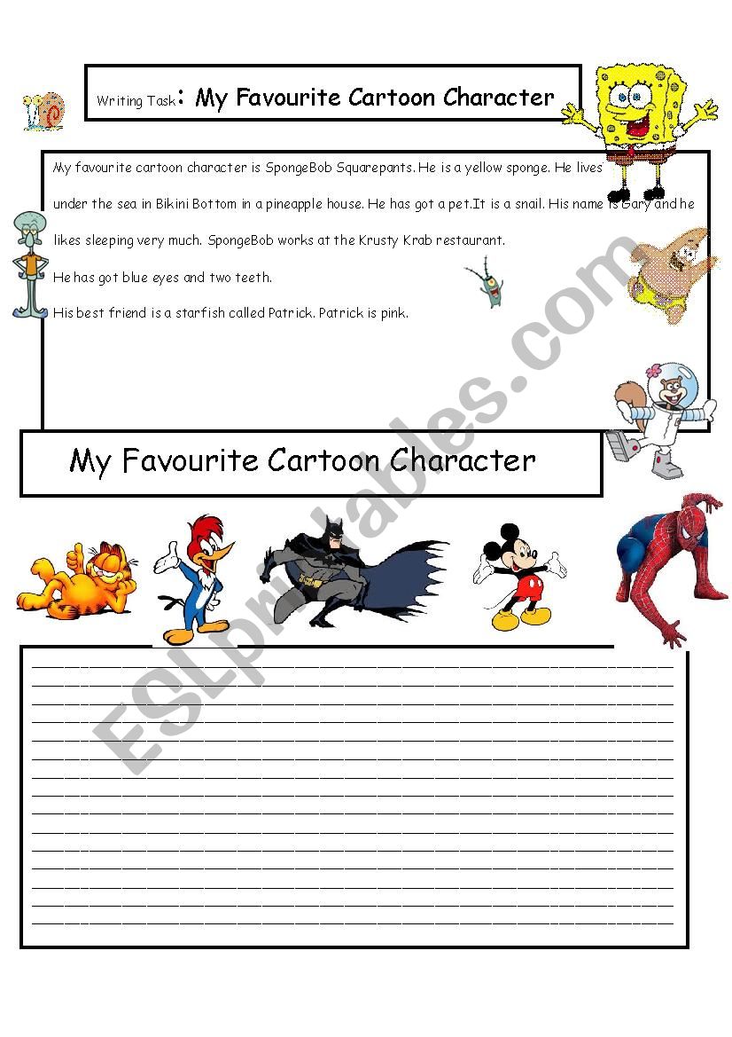 cartoon character worksheet