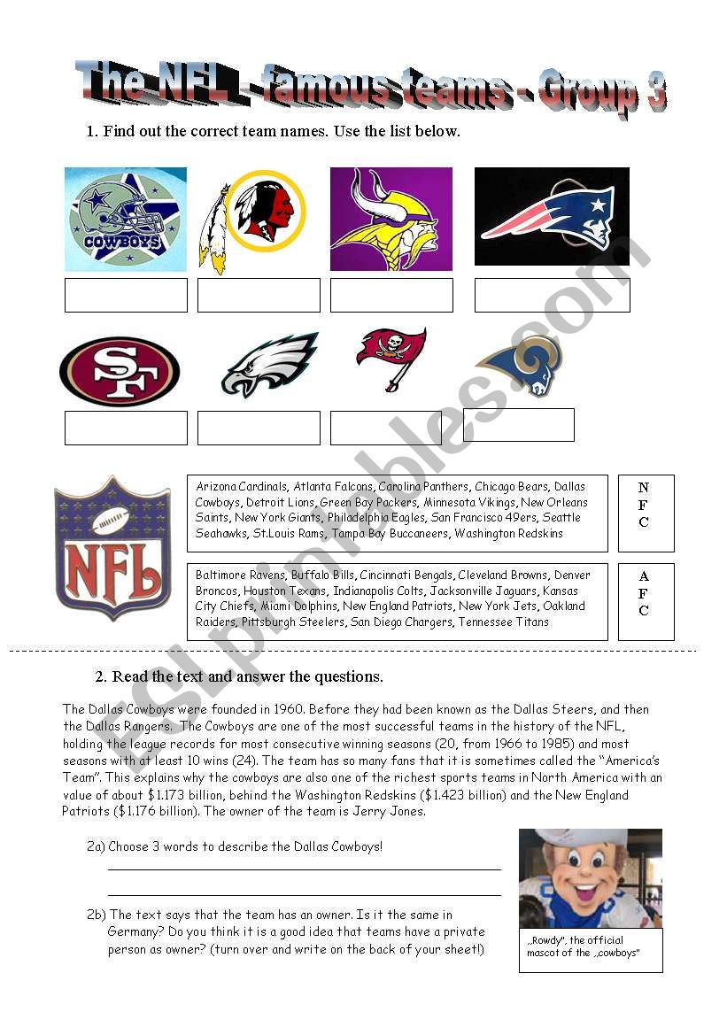 American Football worksheet