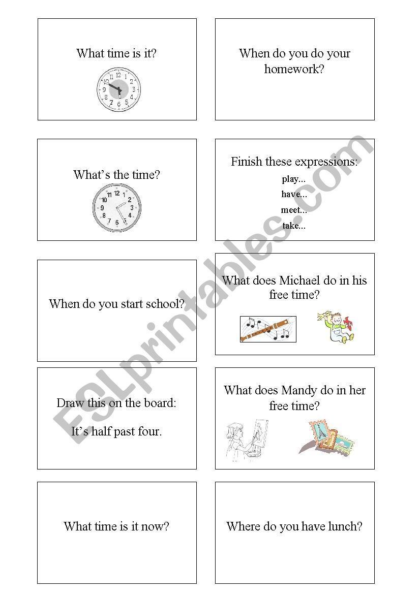 Flashcards for a game show worksheet