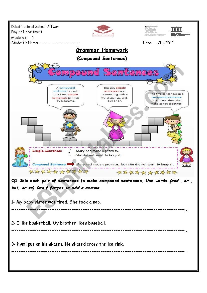 Compound sentences worksheet