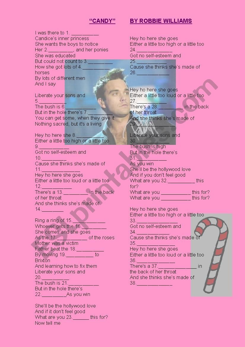 CANDY-SONG BY ROBBIE WILLIAMS worksheet