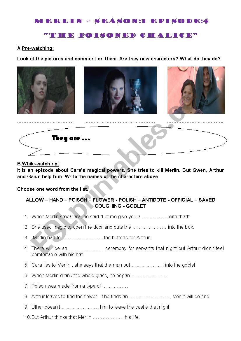 MERLIN-SEASON-1 EPISODE-4 W.SHEET & ANSWER KEY