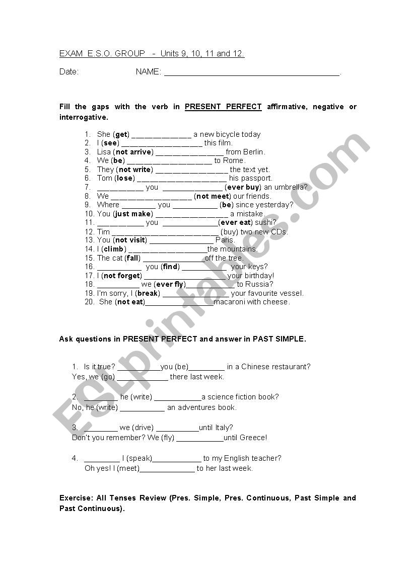 Exam 1st E.S.O.  worksheet