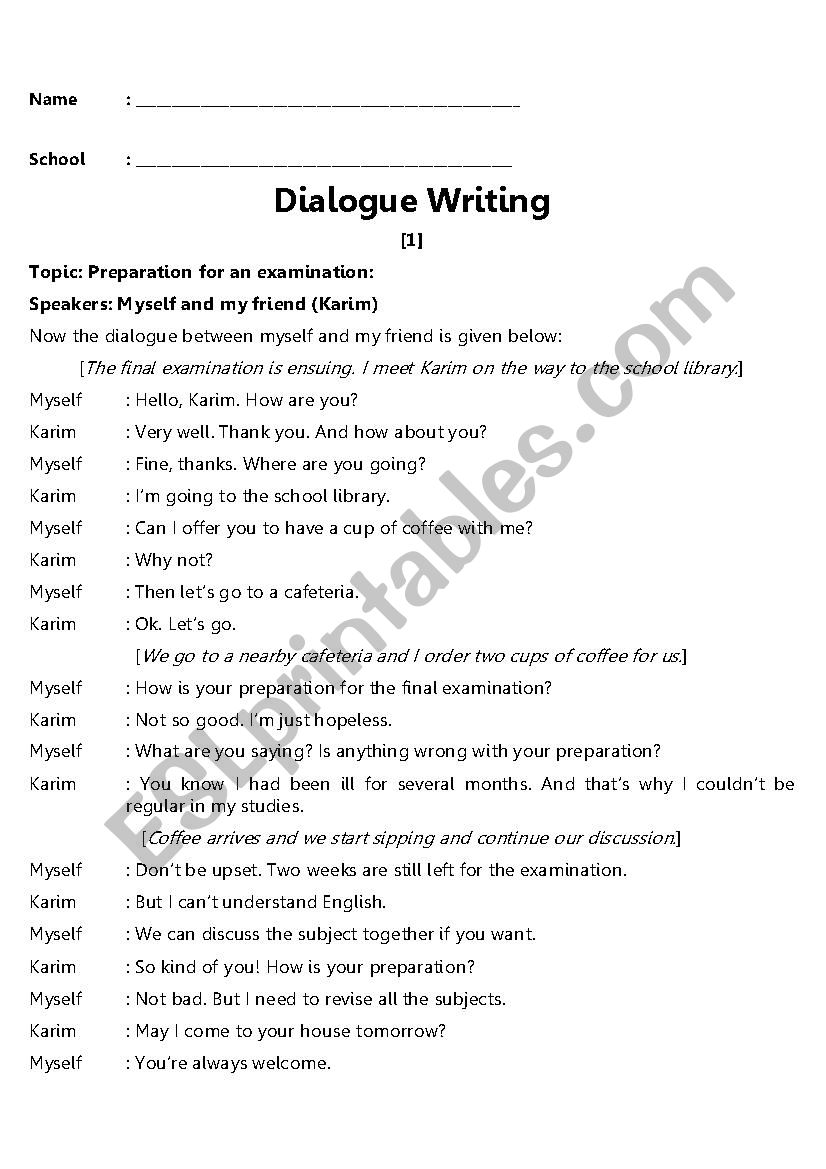 Free Printable Worksheets Dialogue Writing