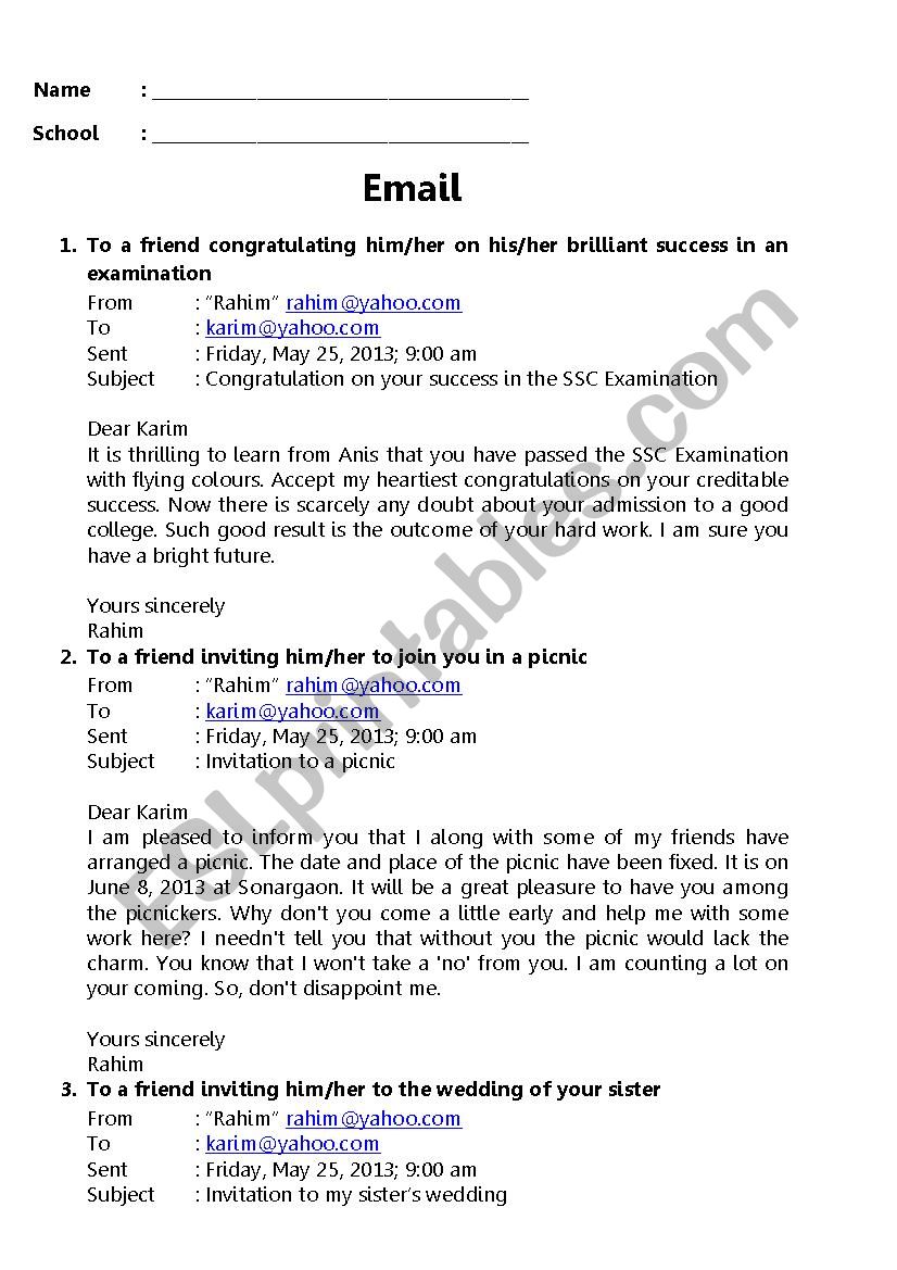 Email Writing worksheet