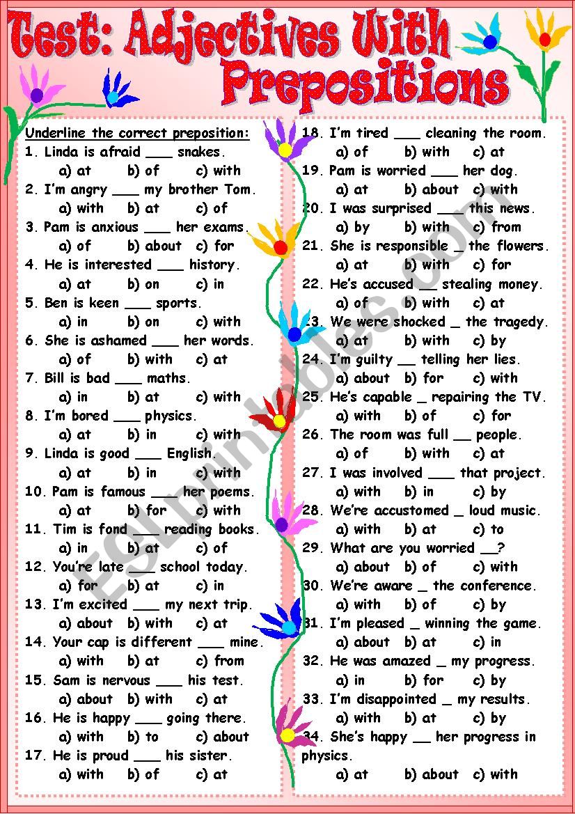 Test: Adjectives With Prepositions 