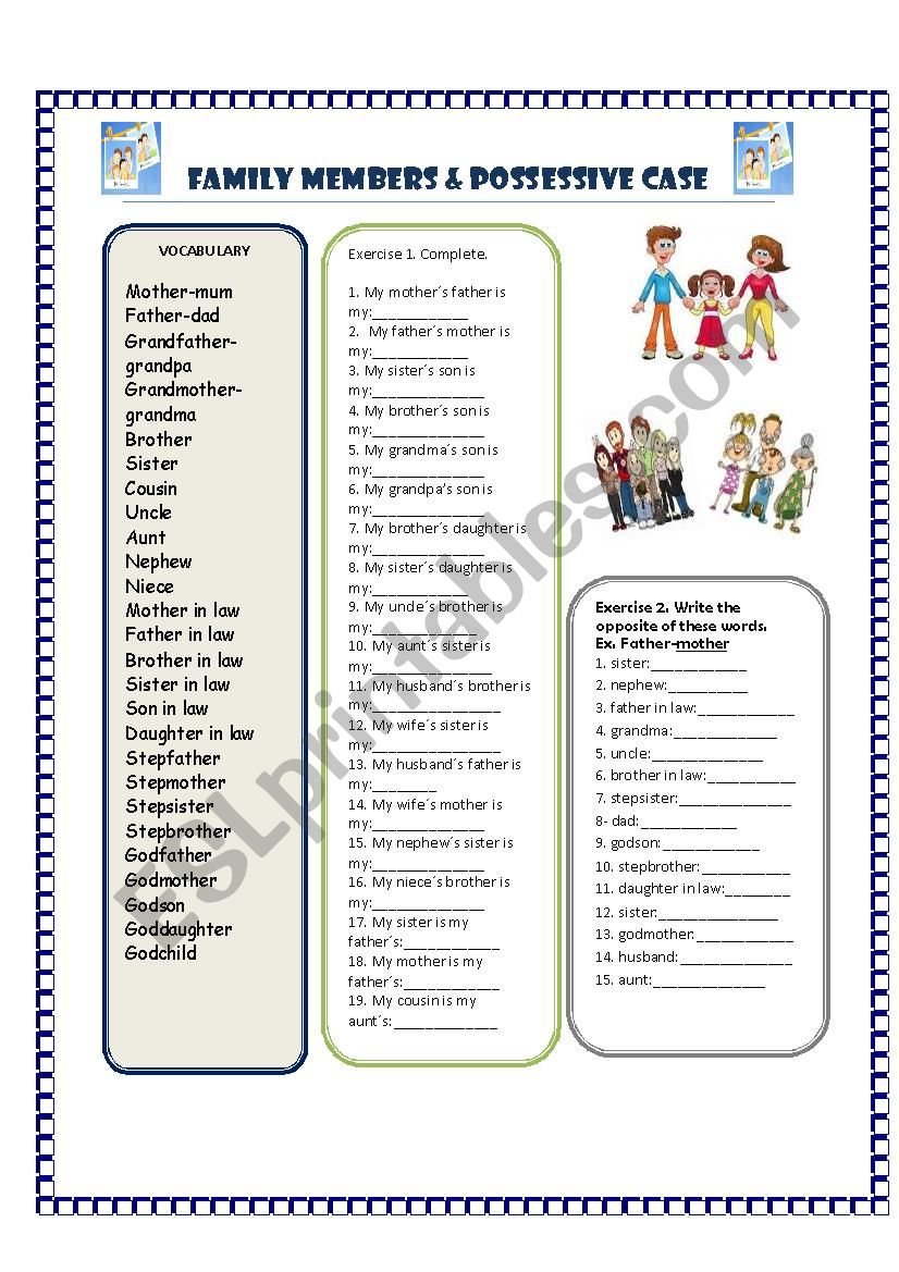 FAMILY & POSSESSIVE CASE worksheet