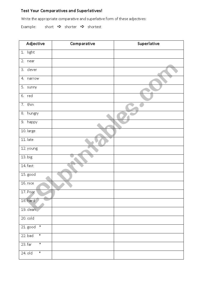 Comparatives and Superlatives worksheet