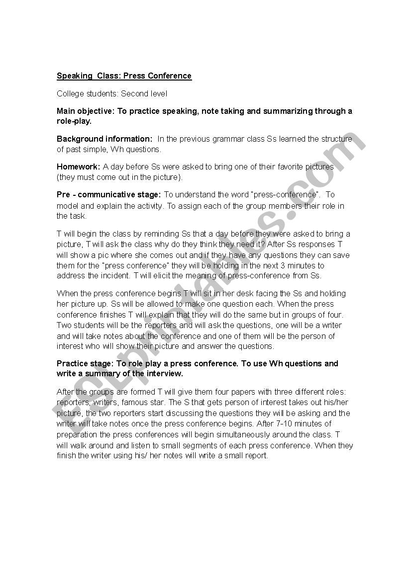 speaking lesson worksheet