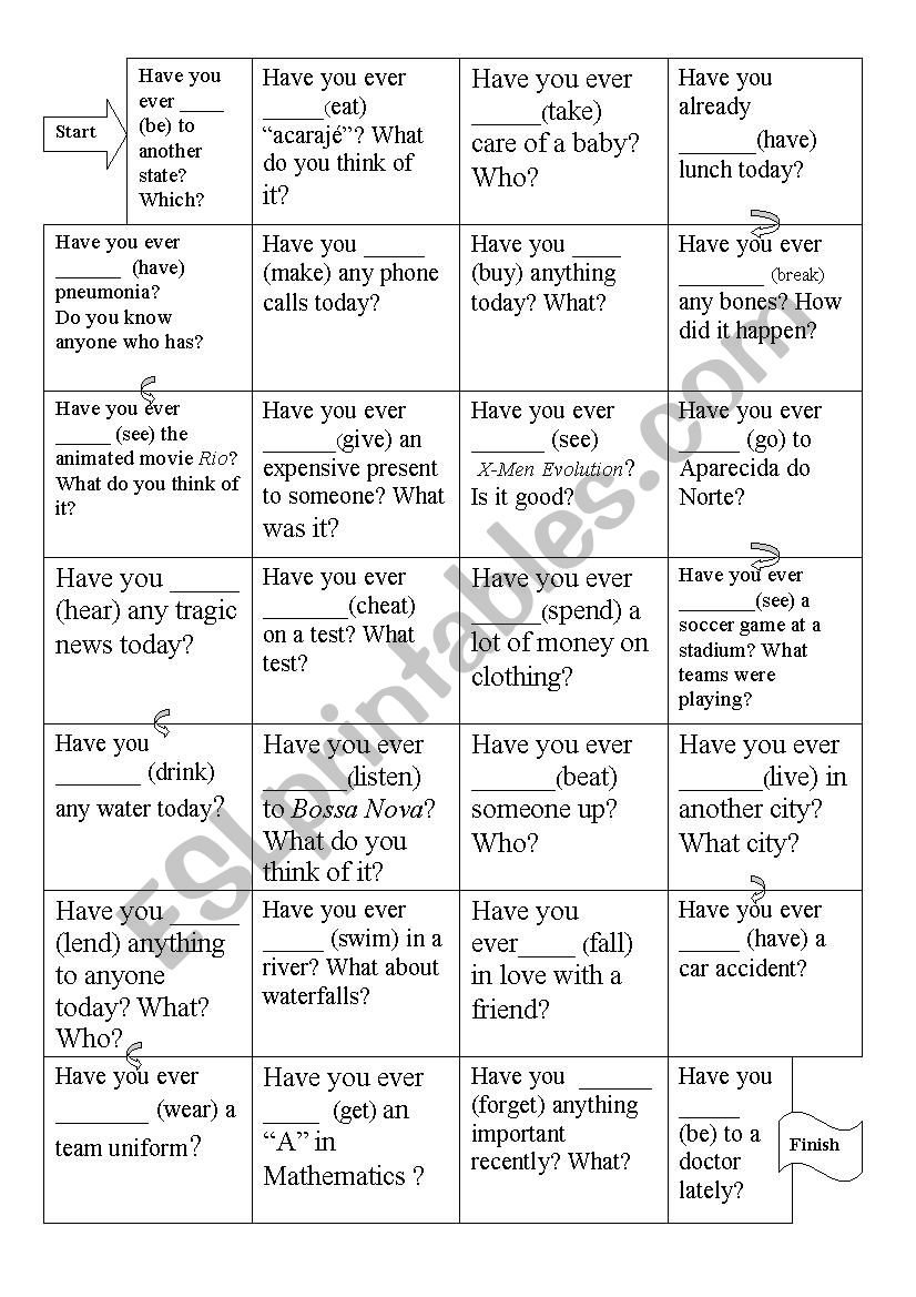 PRESENT PERFECT BOARD GAME worksheet