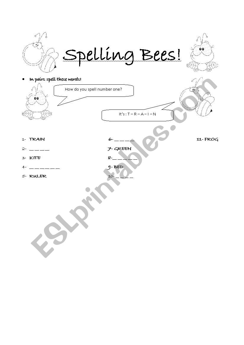 Spelling bees worksheet