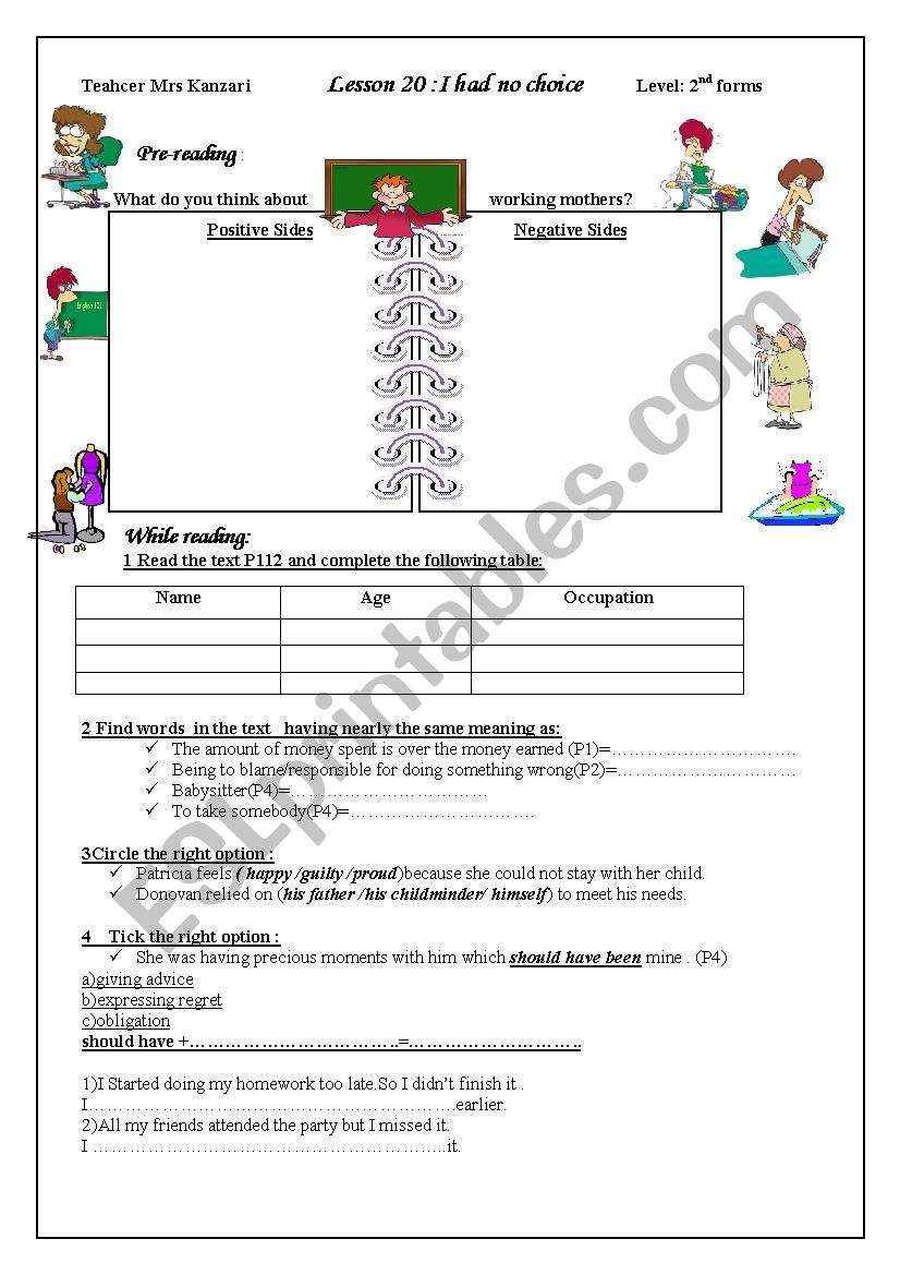 lesson 20 I had no choice worksheet