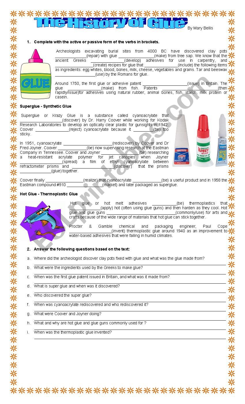 The History of Glue worksheet