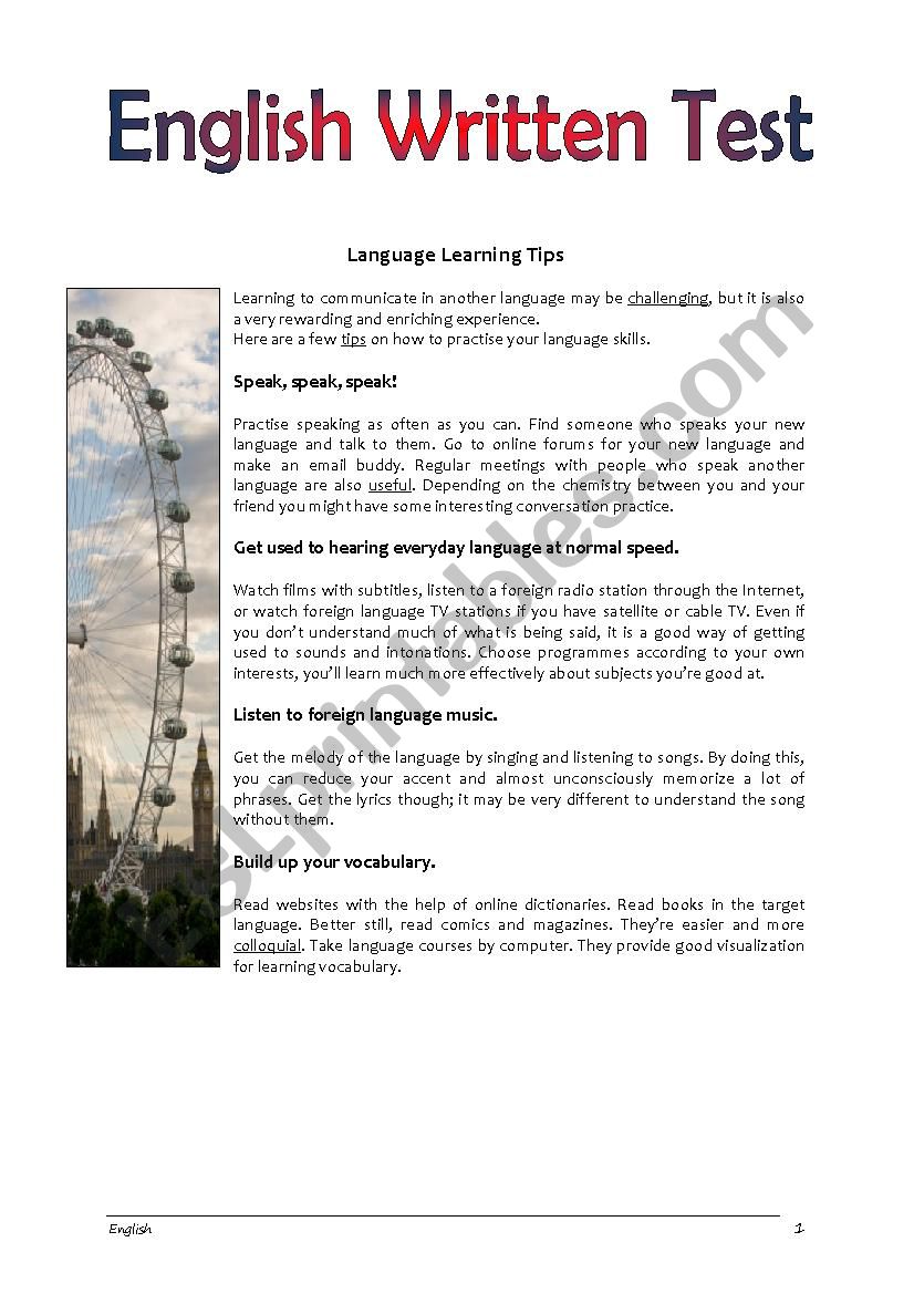 A Plurilingual World worksheet