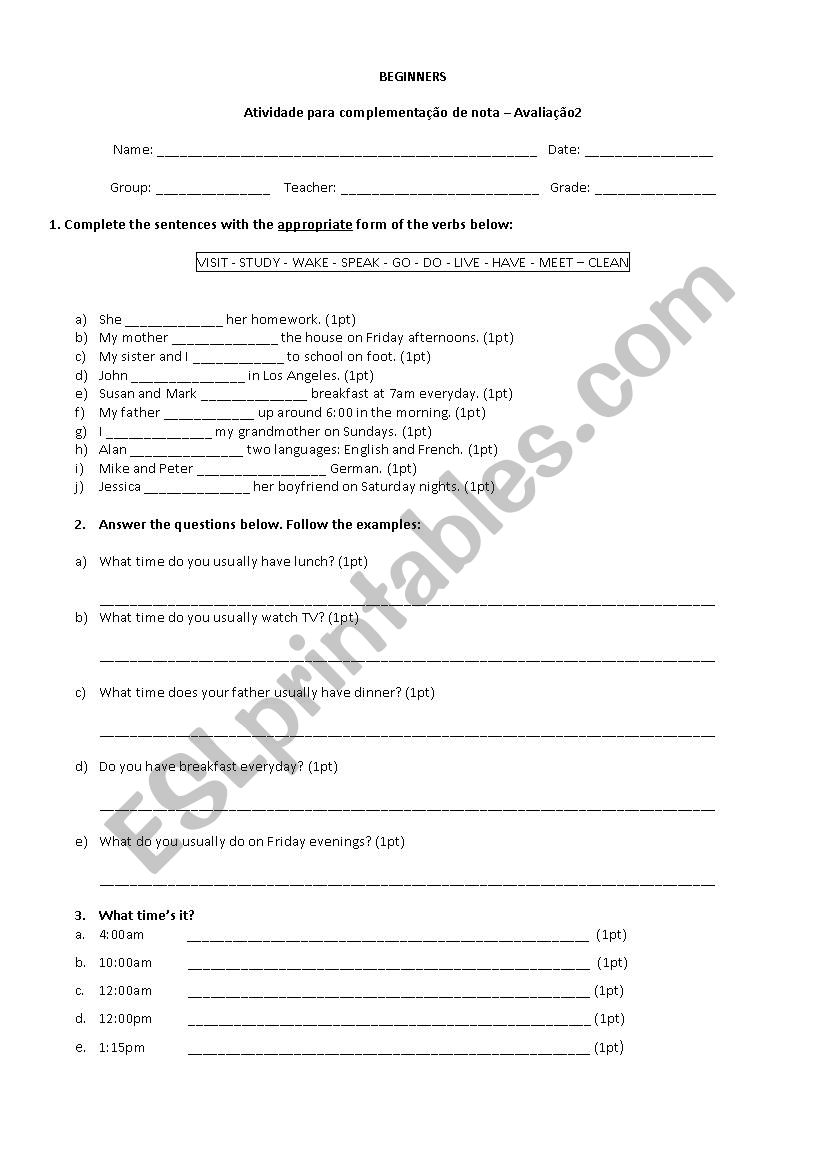 Present Simple Exercise worksheet