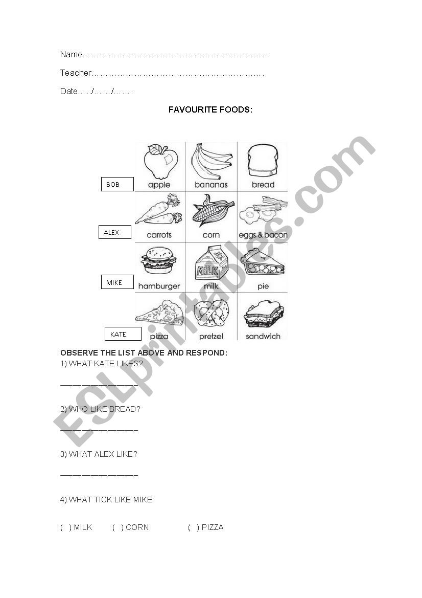 Favourite food. worksheet