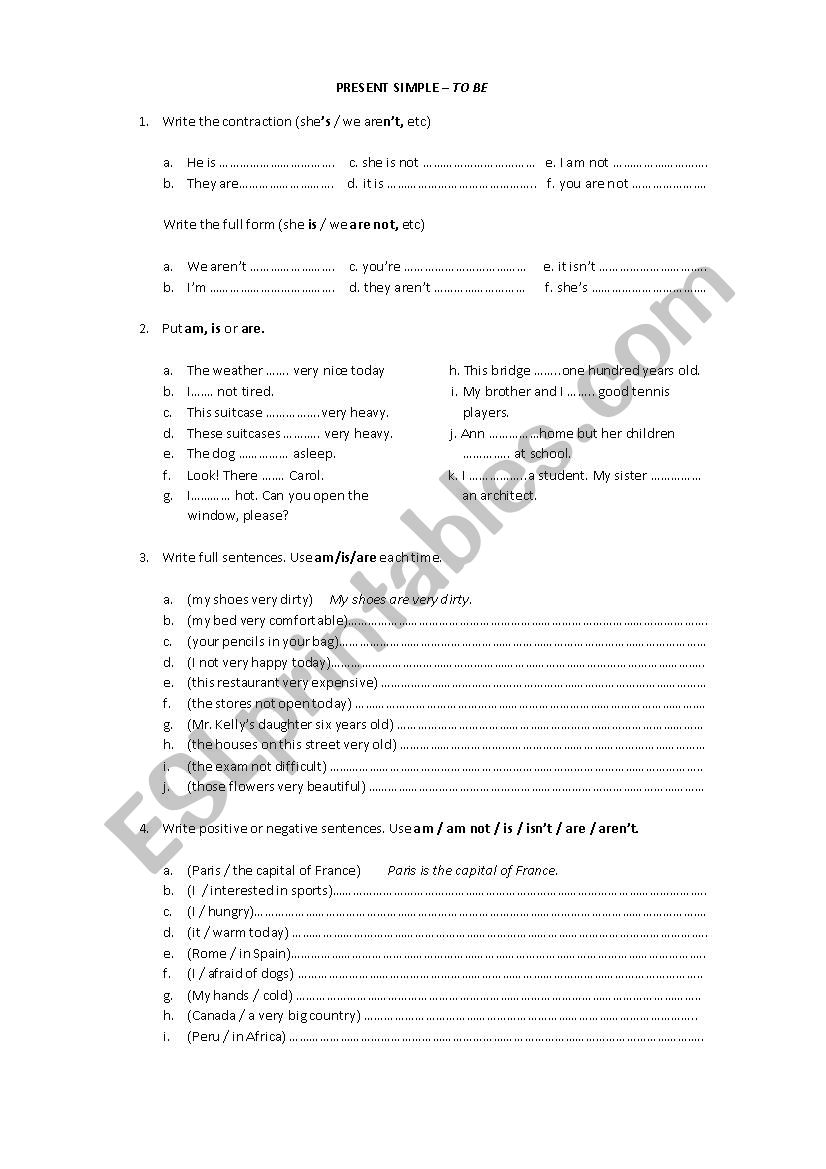 Present Simple tobe exercises worksheet