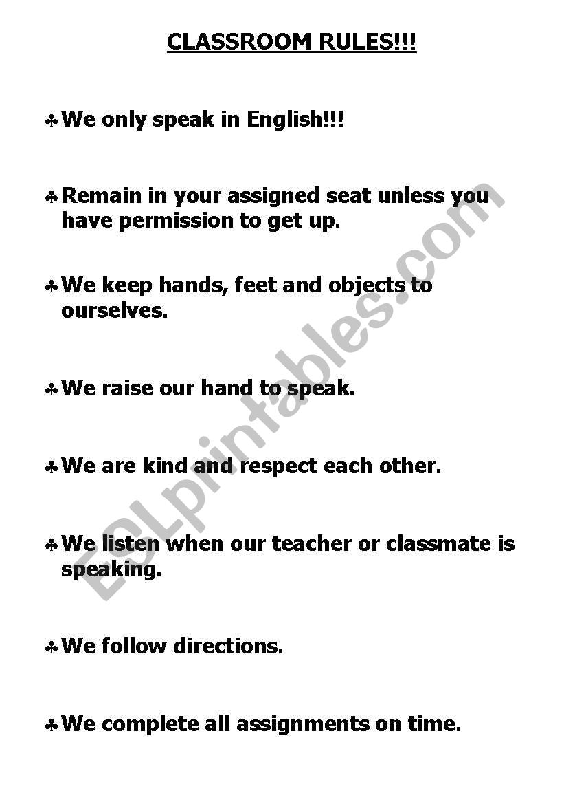 classroom rules worksheet