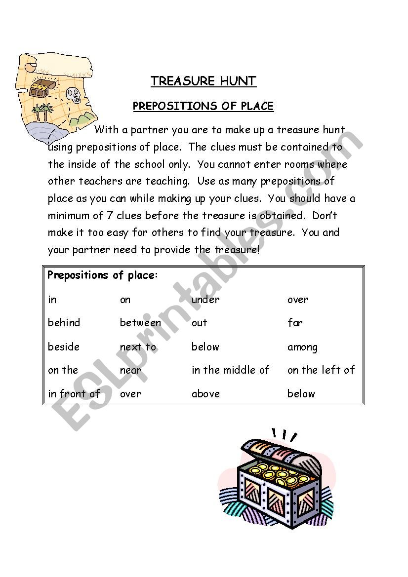 Treasure Hunt - Prepositions of Place